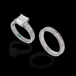 Duo alliance bague de fiançaille en or blanc et diamant