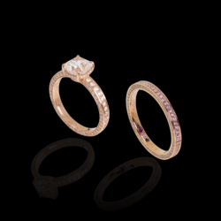 Duo alliance bague de fiancaille en or rose et diamant