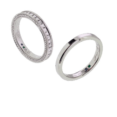 Alliances de couple diamant tour complet taille émeraude